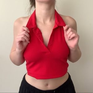Red Collared Halter Top